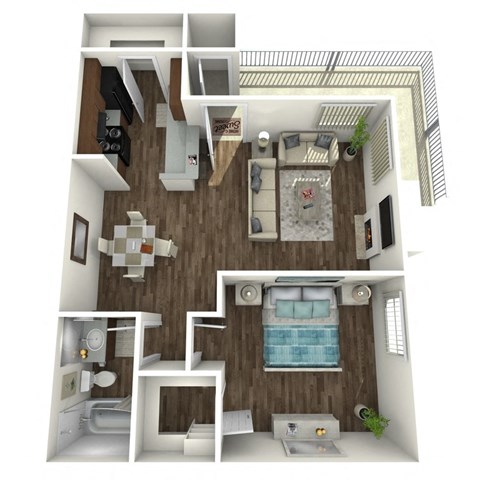 Floor plan for 1 bed, 1 bath, 650 sqft